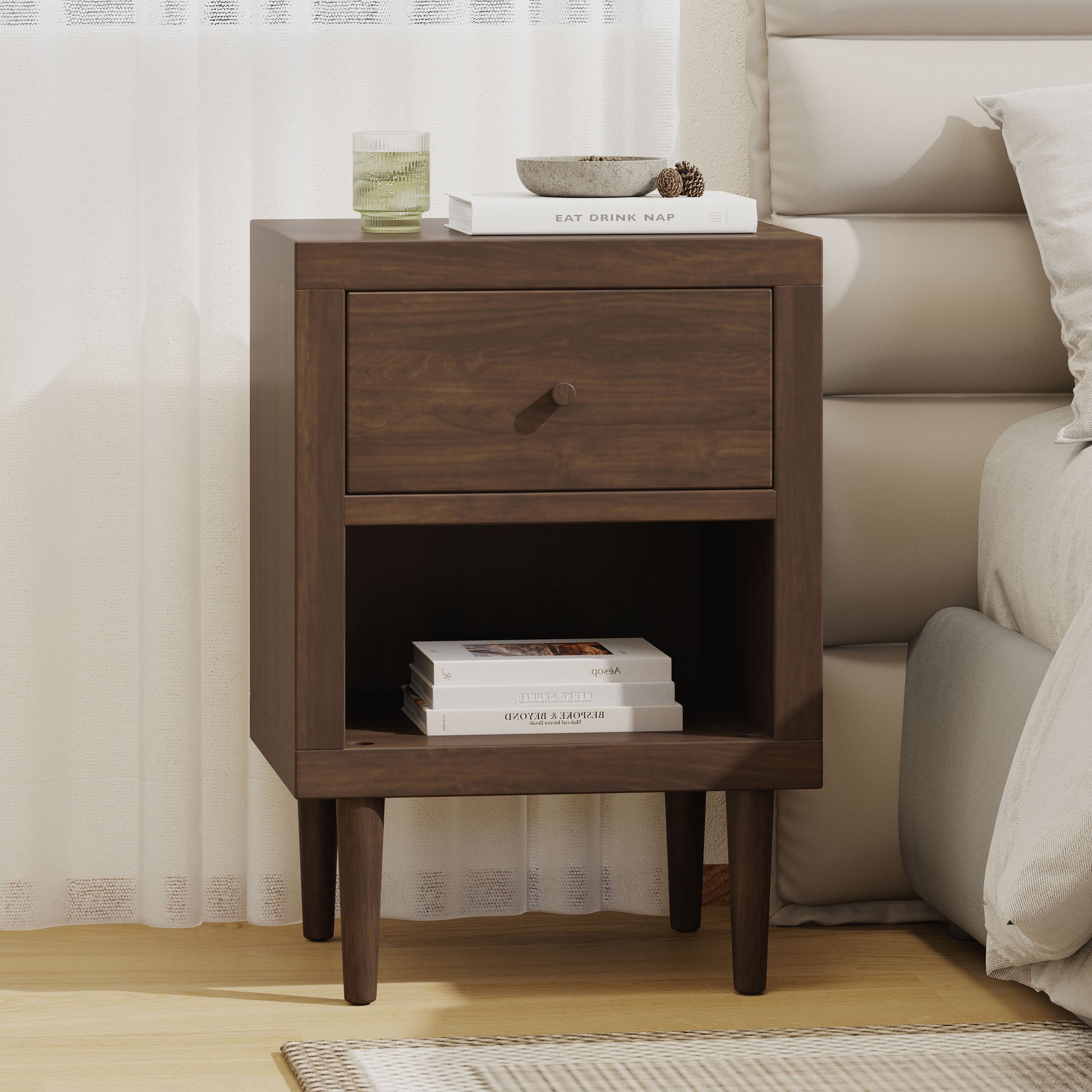 1 Drawer Nightstand Walnut Mdf