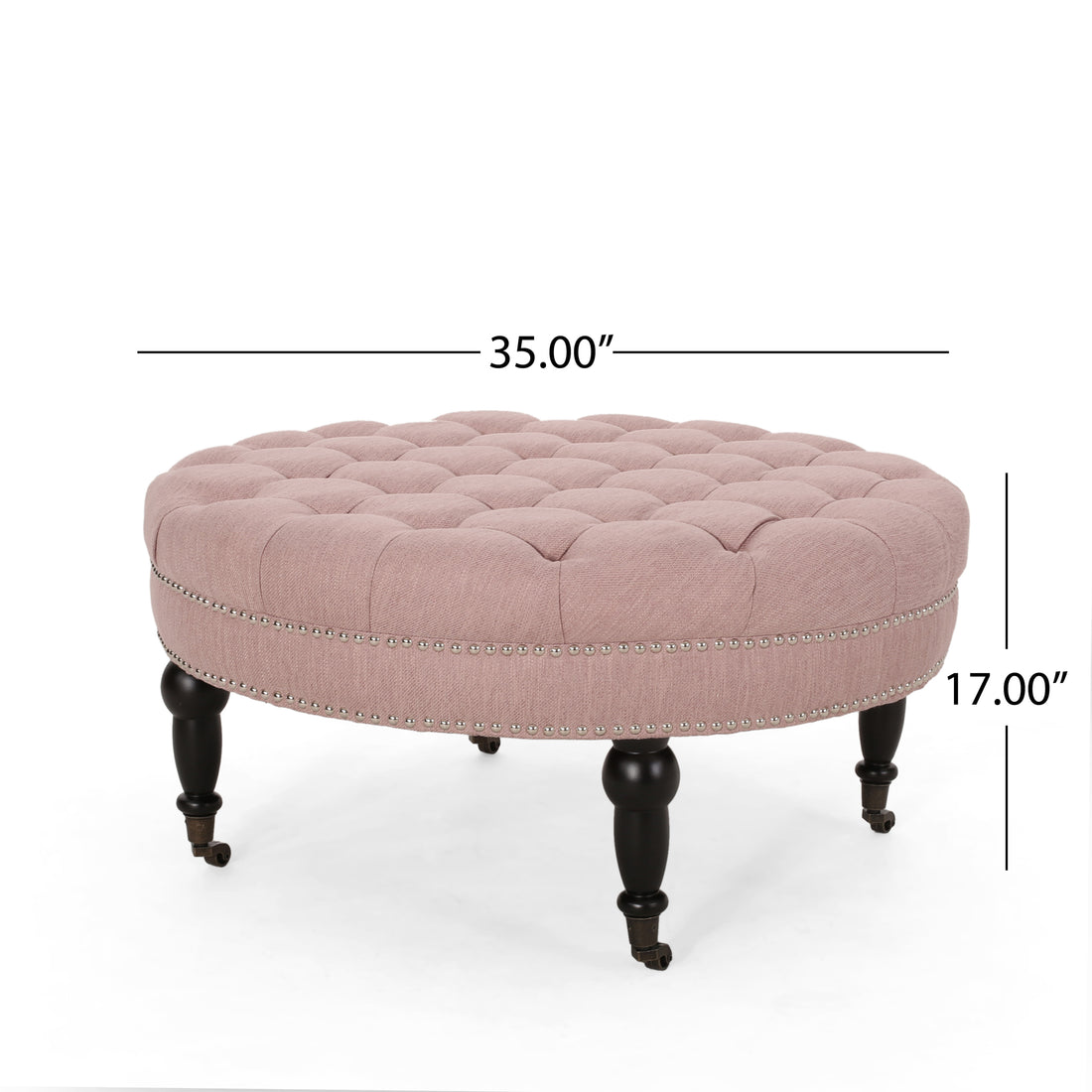 Ottoman With Caster Blush Fabric