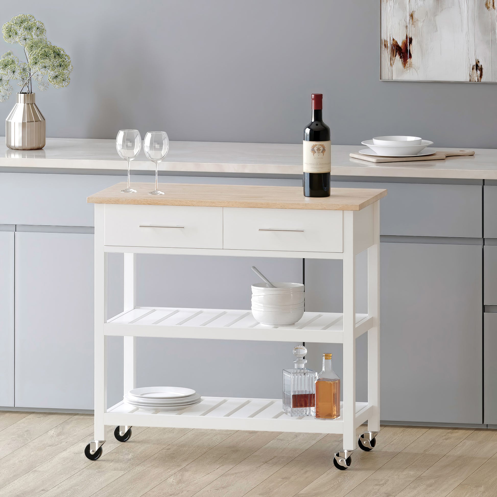 Kitchen Cart White Wood