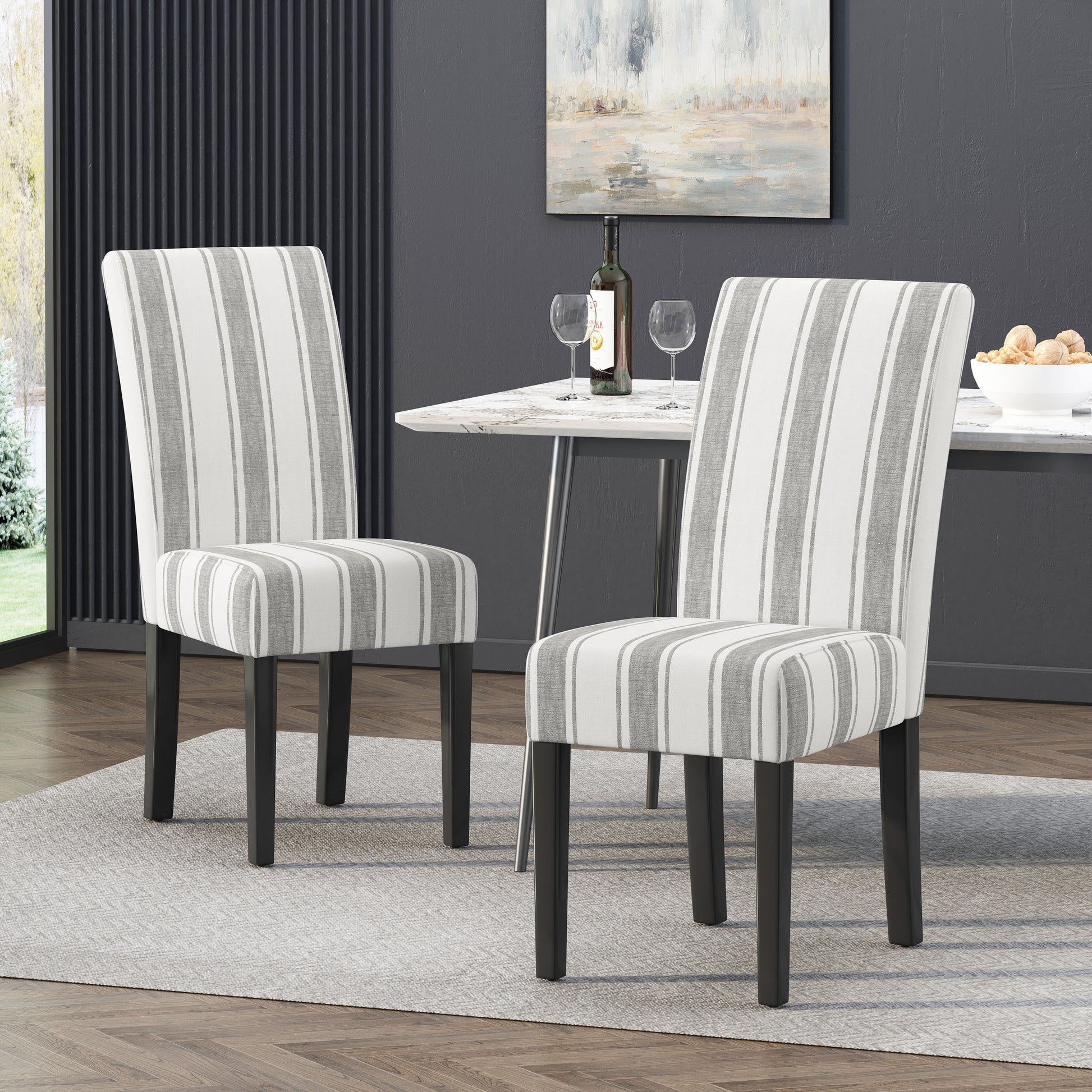 Dining Chair Grey Stripe Fabric