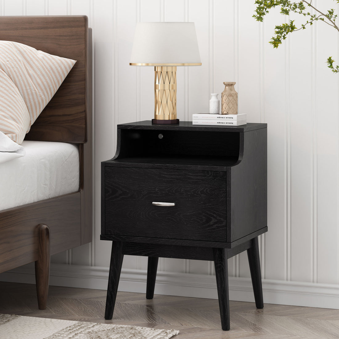 Disa 1 Drawer Nightstand Black Mdf