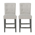 Contemporary Fabric Button Tufted 26 Inch Counter Stools, Set Of 2, Light Grey Light Grey Fabric