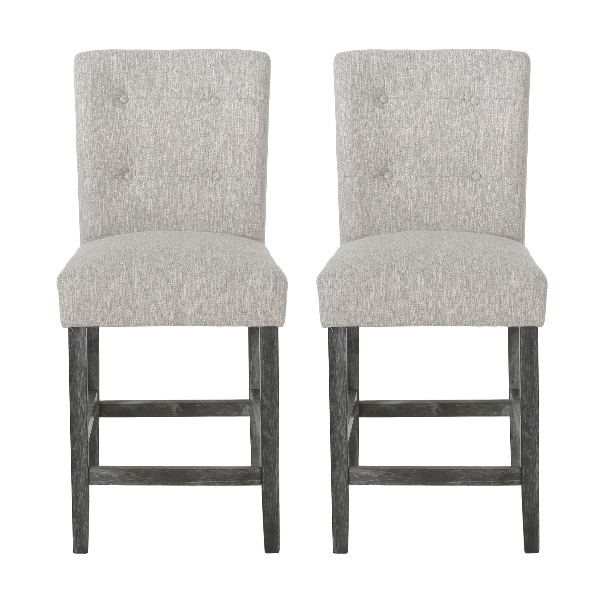 Contemporary Fabric Button Tufted 26 Inch Counter Stools, Set Of 2, Light Grey Light Grey Fabric