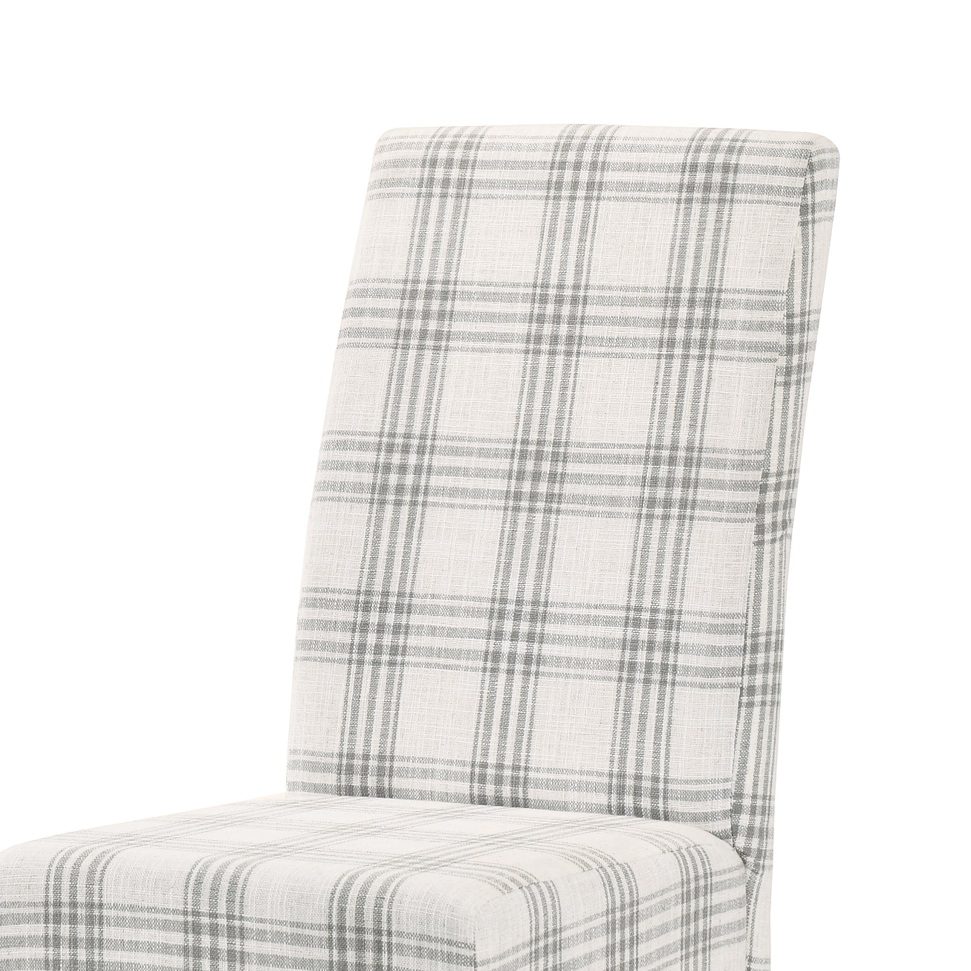 Dining Chair Grey Plaid Fabric