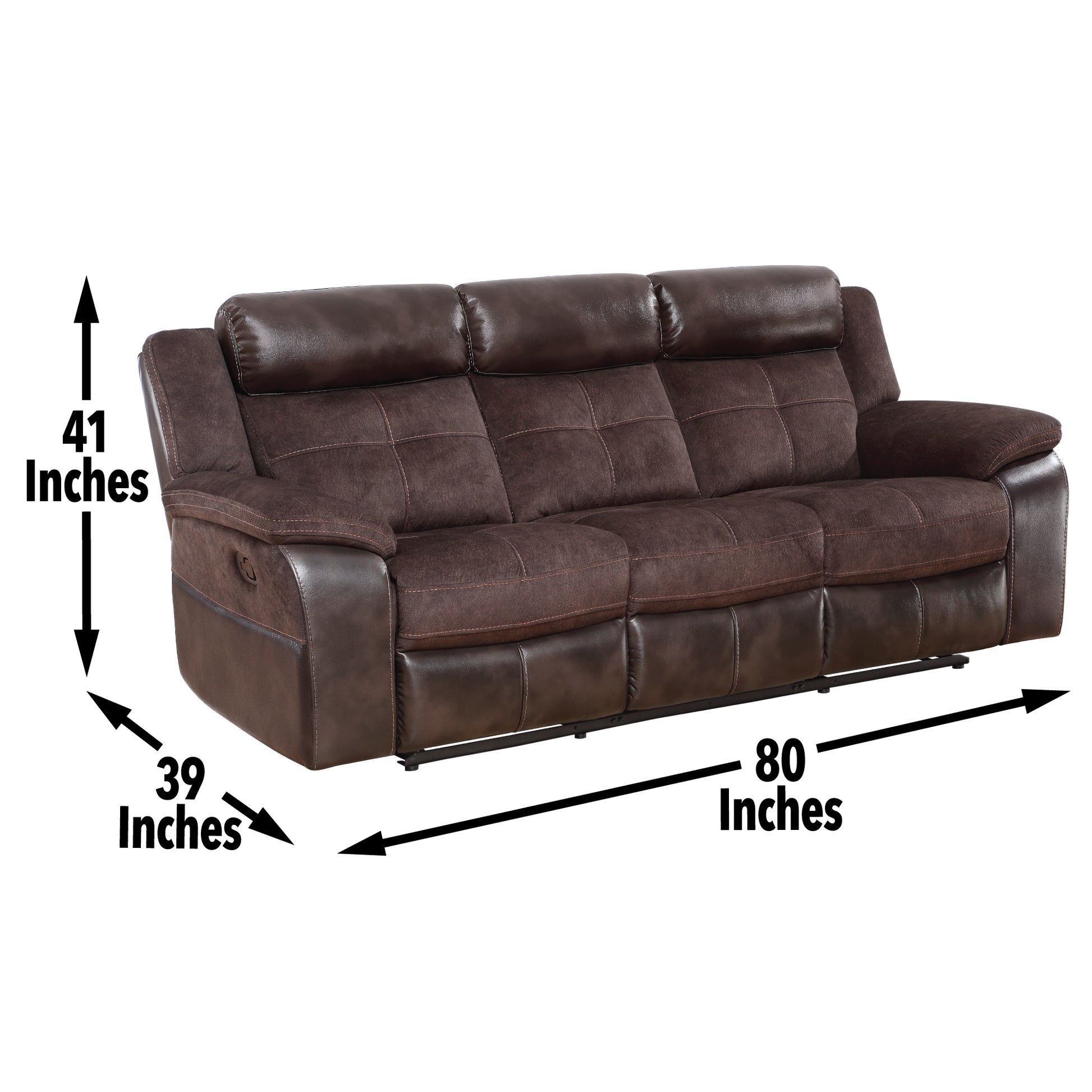 Pueblo 3 Piece Manual Reclining Living Room Set Coffee Dark Brown Faux Leather