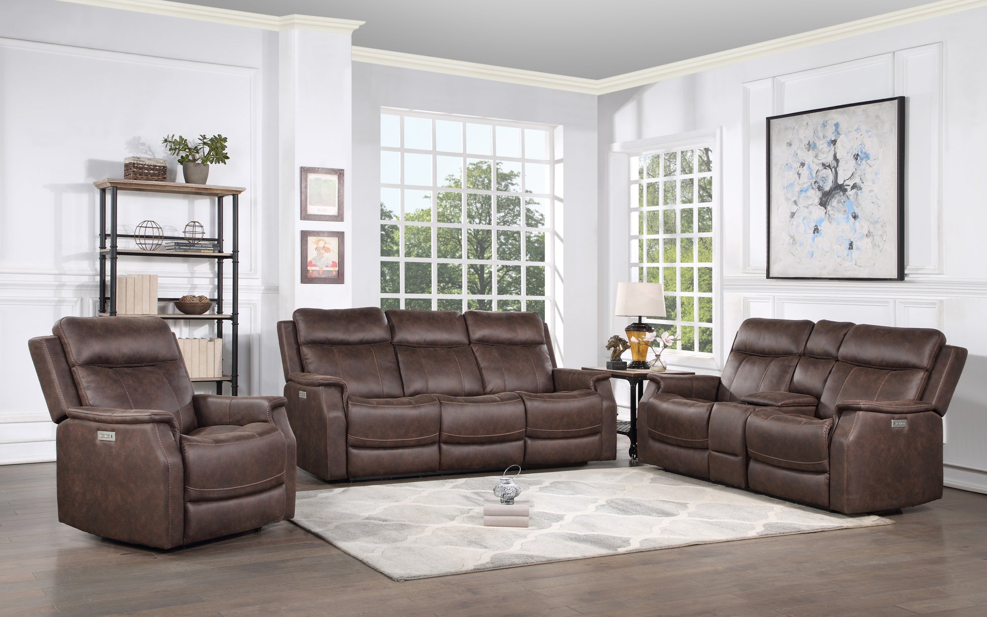 Valencia 3 Piece Dual Power Reclining Living Room Set Dark Brown Dark Brown Faux Leather