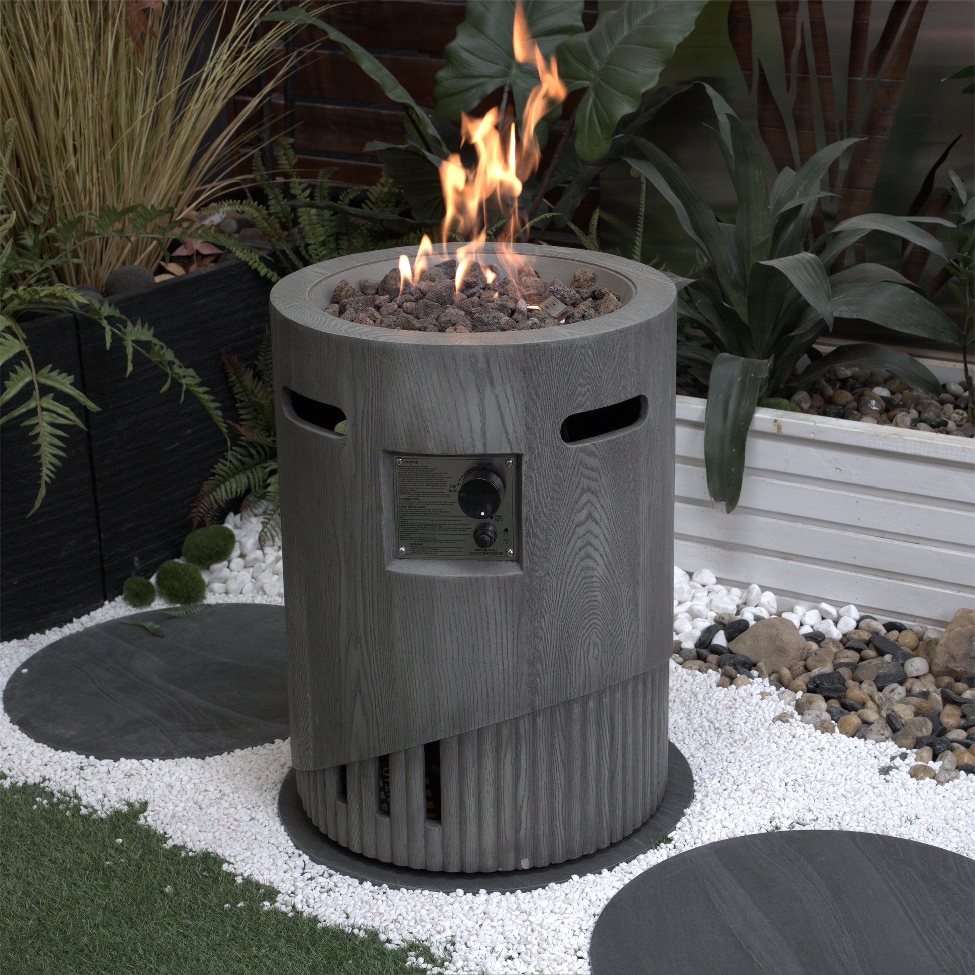 32000 Btu, Csa Certification Diameter 20 Inch Round Outdoor Gas Fire Pit,Contain 2.5Kg Lava Stone And Rainproof Cover,Magnesium Oxide Cultured Stone Surface Finished, More Suitable For Outdoor