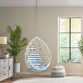 Los Alamitos Hanging Chair With 8Ft Chain White Blue Pe Rattan Iron Waterproof Fabric