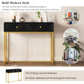 Modern Sleek Console Table Two Drawers With Stripe Design For Living Room And Entryway Black Black Mdf