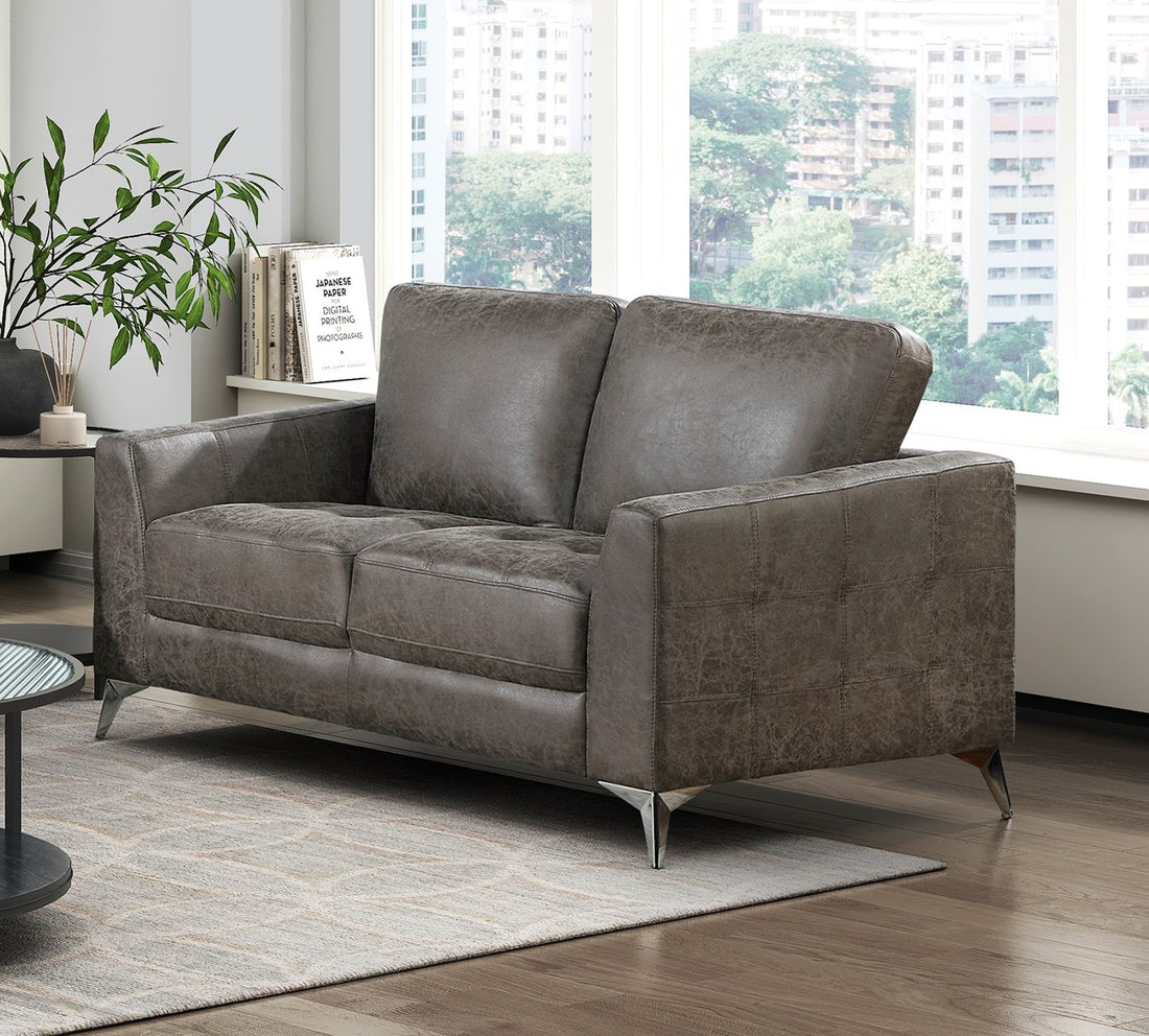 Elegant Modern Style 2Pc Sofa Set Brownish Gray Polished Microfiber Upholstery Sofa Loveseat Set Solid Wood Living Room Furniture Silver Finish Metal Legs Brown Microfiber Wood Primary Living Space Modern Solid Wood 5 Seat