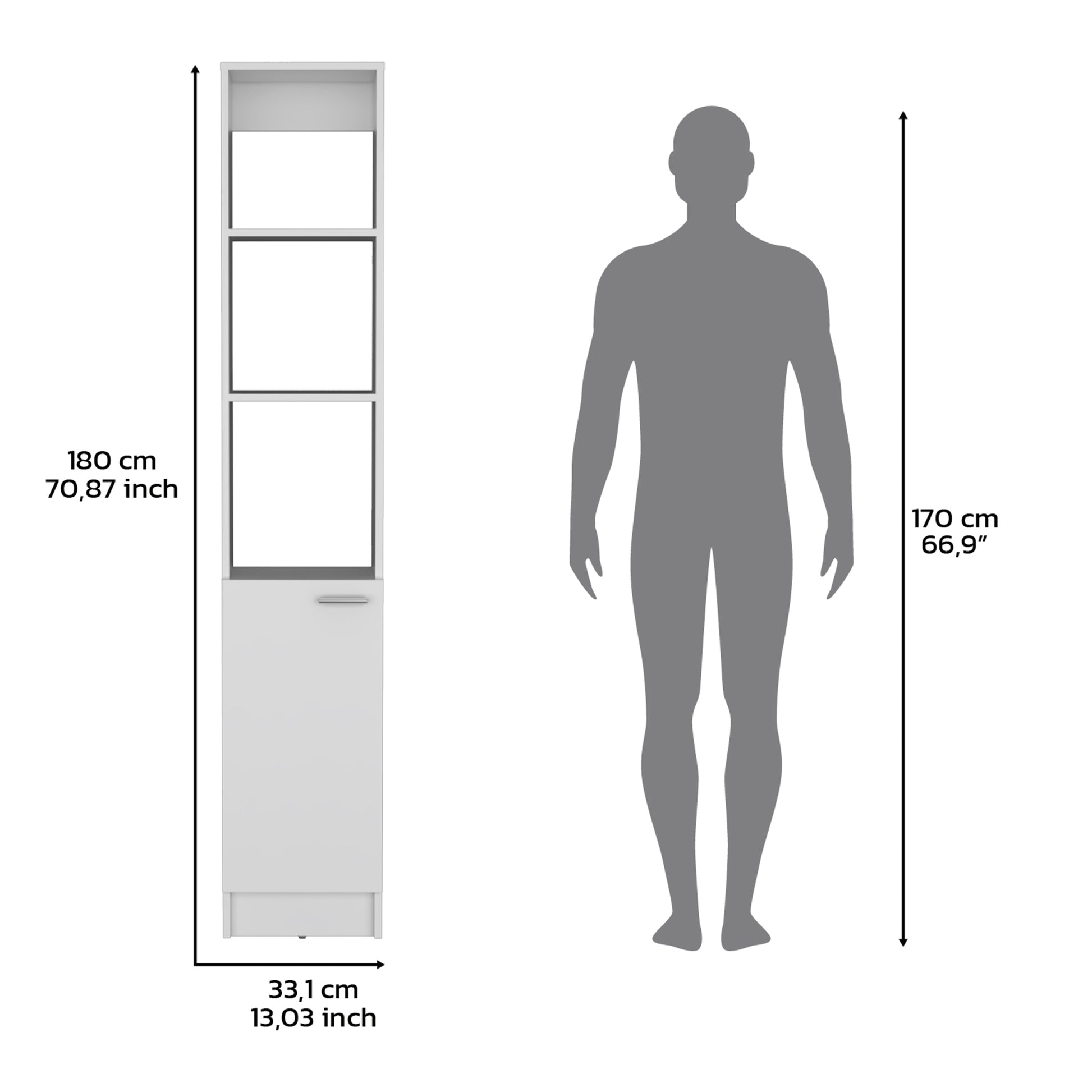 Linen Cabinet, 1 Door, 6 Shelves, White White Solid Wood Mdf Engineered Wood