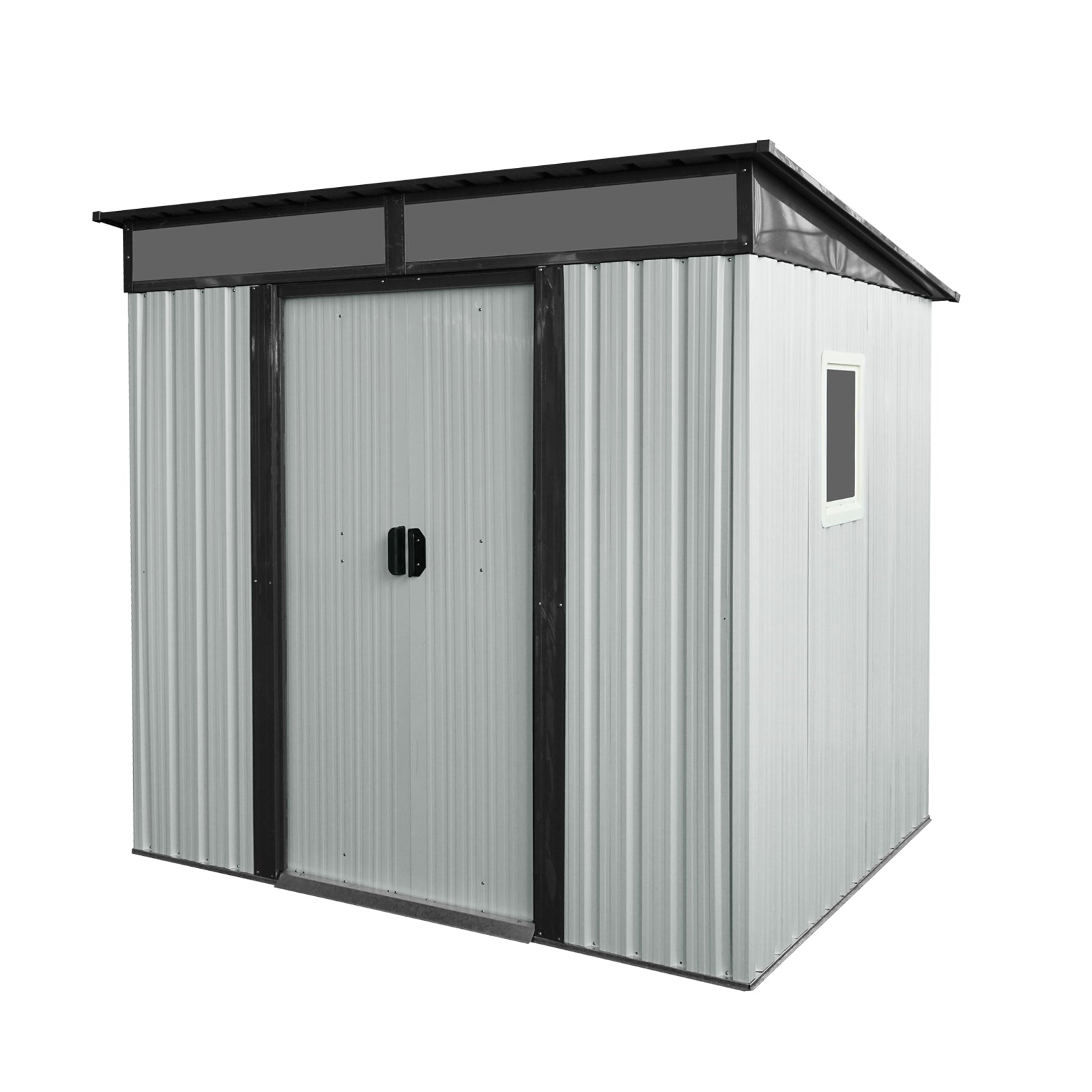 6Ft X 5Ft Outdoor Metal Storage Shed With Window And Transparent Plate For Garden, Lawn White And Black White Black Metal