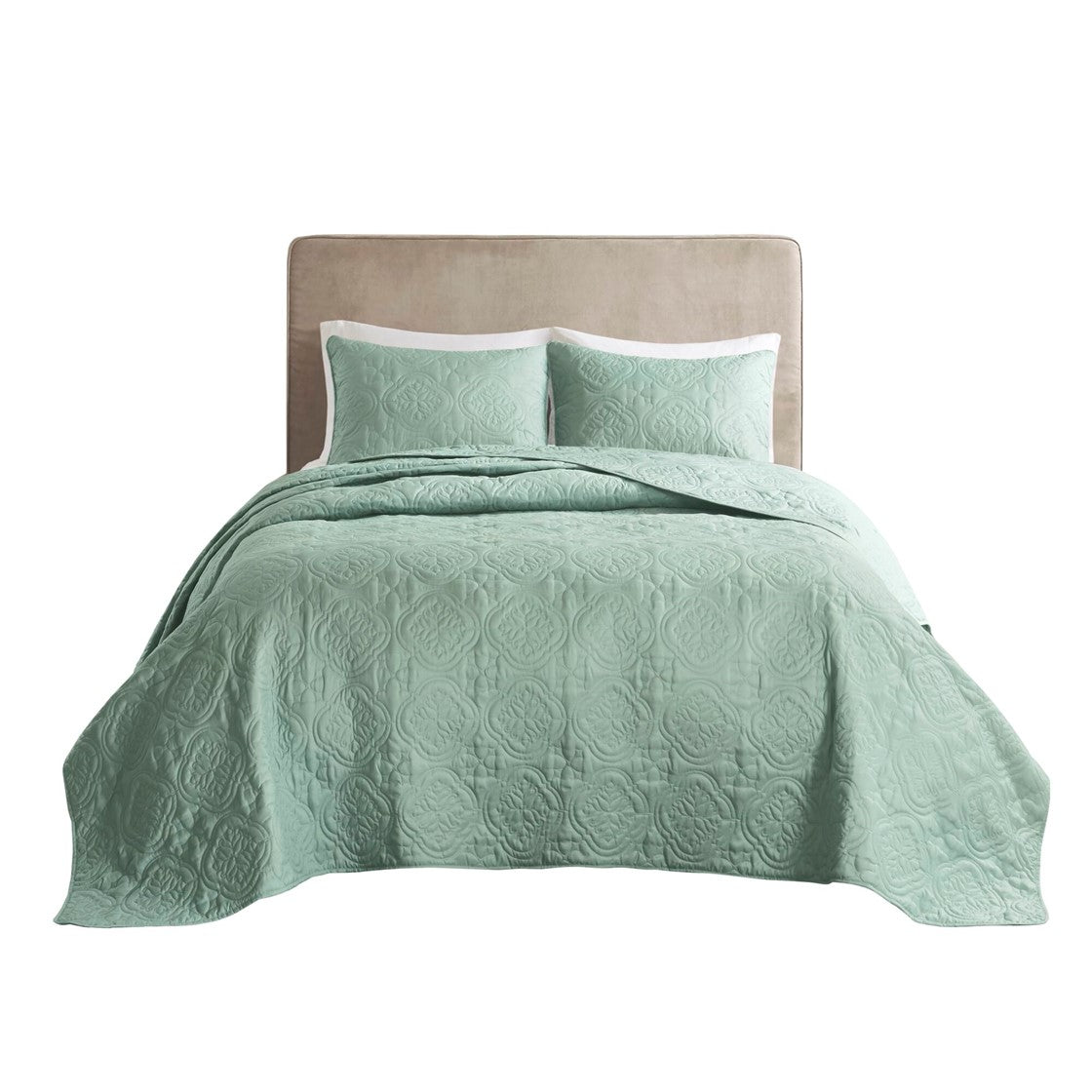 3 Piece Reversible Bedspread Set Seafoam Full Queen Queen Green Microfiber