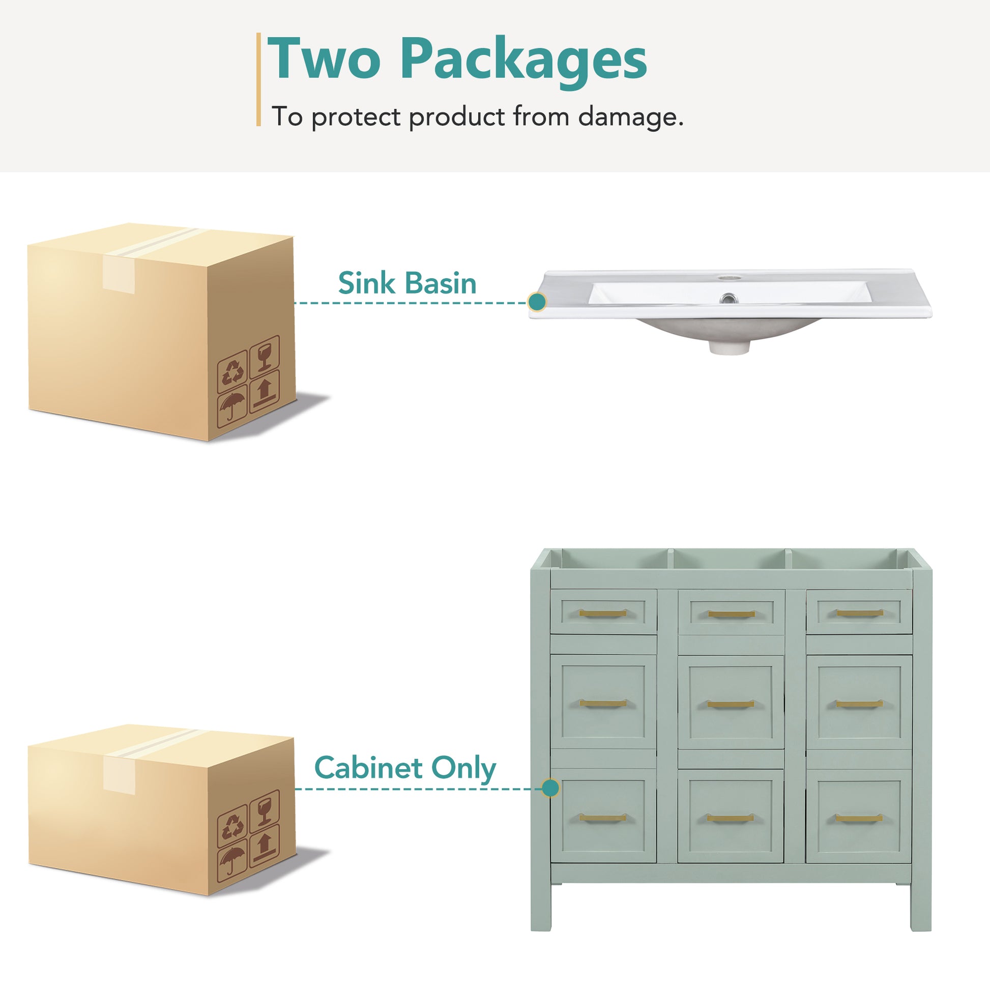 36" Bathroom Vanity Cabinet With Resin Integrated Sink 4 Drawers, 2 Doors Green Bathroom Solid Wood Mdf Resin