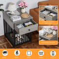 Dog Crate Furniture, Dog House, Decorative Dog Kennel With Drawer, Indoor Pet Crate End Table For Small Dog, Iron Tube Dog Cage, Chew Proof Gray Mdf