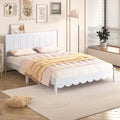 Queen Size Wood Platform Bed Frame, Retro Style Bed With Rectangular Headboard,No Need Box Spring,White Queen White Wood