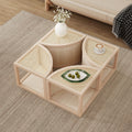 Round To Square Block Modular Coffee Table Light Natural Rattan With Storage 4 Piece Light Natural Rubber Wood