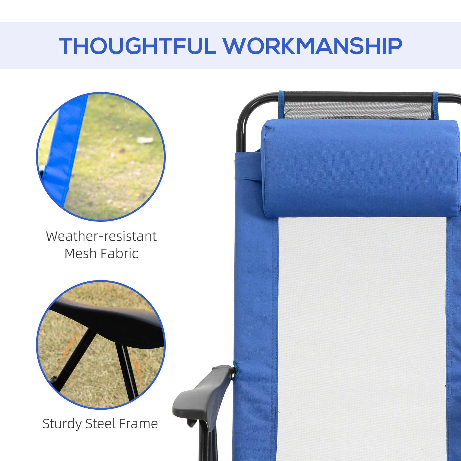 Outsunny Folding Patio Chairs Set Of 2, Outdoor Deck Chair With Adjustable Sling Back, Camping Chair With Removable Headrest For Garden, Backyard, Lawn, Blue Blue Steel