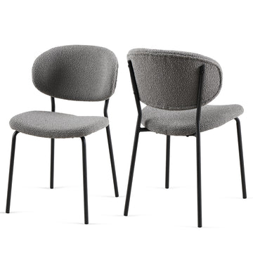 Grey Boucle Fabric Dining Chairs Set Of 2,Dining Chairs With Metal Legs For Dining Room, Kitchen, Living Room Metal Plaid Gray Dining Room Powder Coated Foam Dry Clean Modern Dining Chairs Solid Back Set Of 2 Foam Boucle