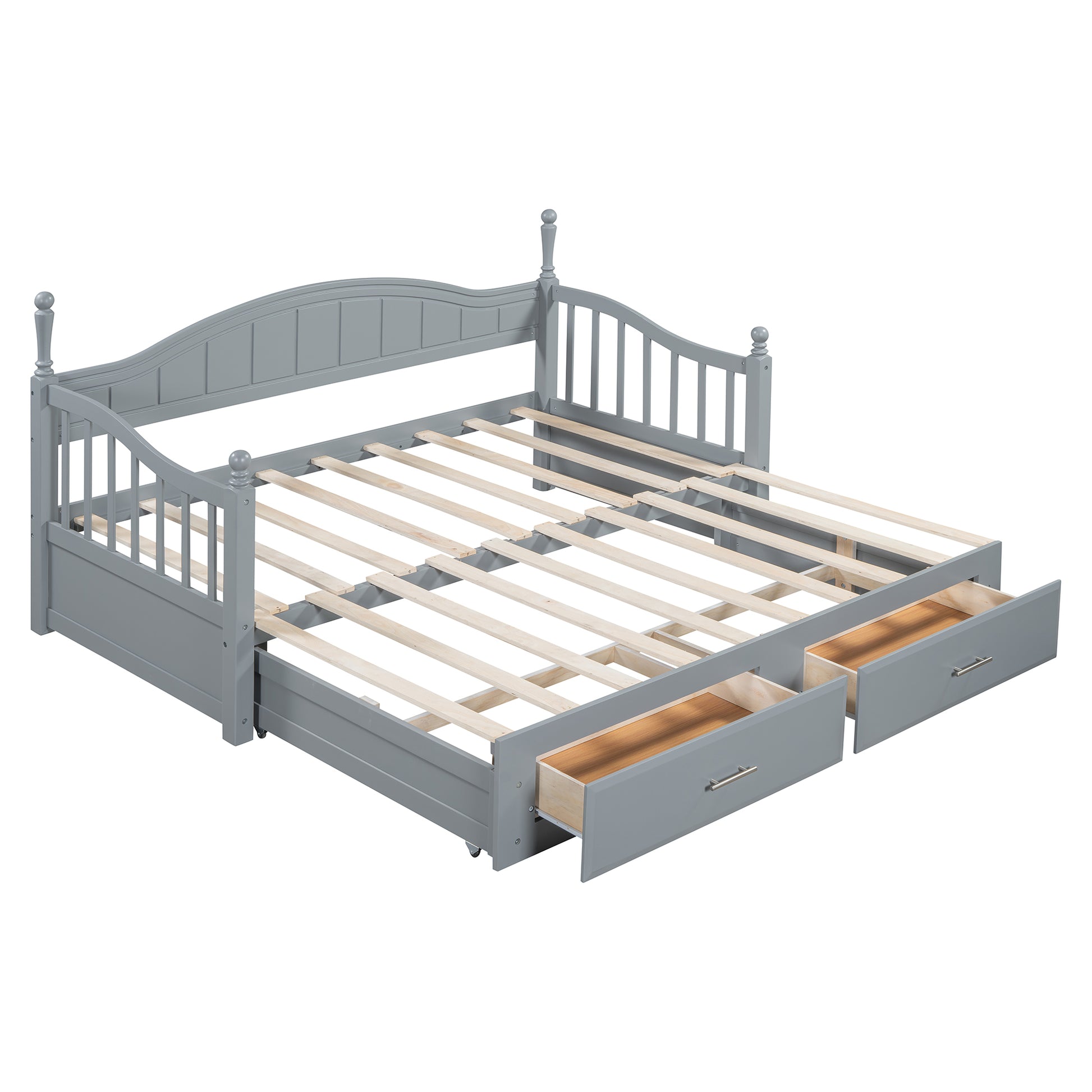 Wooden Twin Size Daybed With Twin Size Trundle, Extendable Daybed With Two Storage Drawers,Gray Expected Arrival Time:9.12 Twin Gray Wood