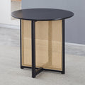 Black Solid Wood Round Table, All Solid Wood And Rattan Workman, Seats 2 4 People, Diameter 31.5 Inches Black Rubber Wood