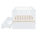 Twin Size Wood Daybed With Fence Guardrails And 2 Drawers, Split Into Independent Floor Bed & Daybed, White Old Sku :Lp000881Aak Twin White Solid Wood Mdf