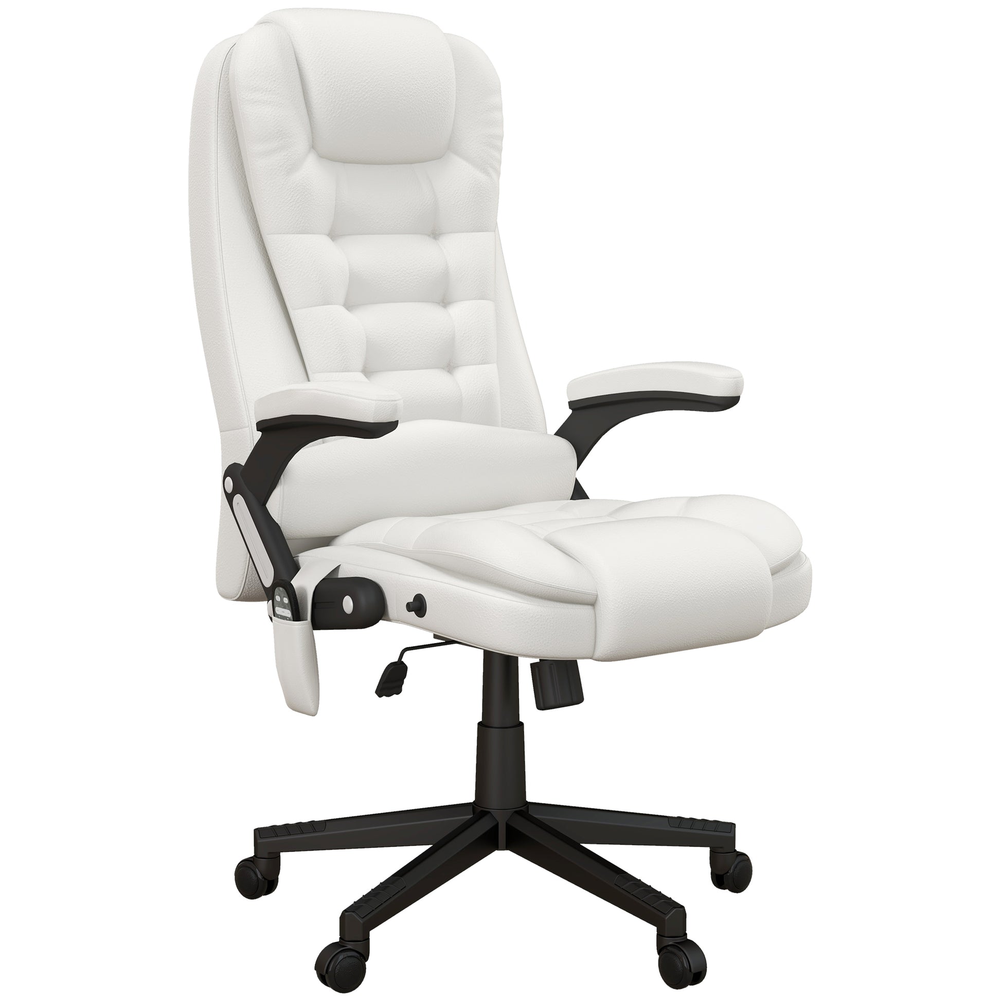 Homcom High Back Vibration Massage Office Chair With 6 Vibration Points, Heated Reclining Pu Leather Computer Chair With Armrest And Remote, White White Pu