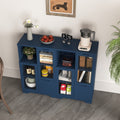 Wooden Floor Cabinet With 2 Glass Doors And 2 Storage Space,Blue Living Room Bathroom Entryway Blue Mdf