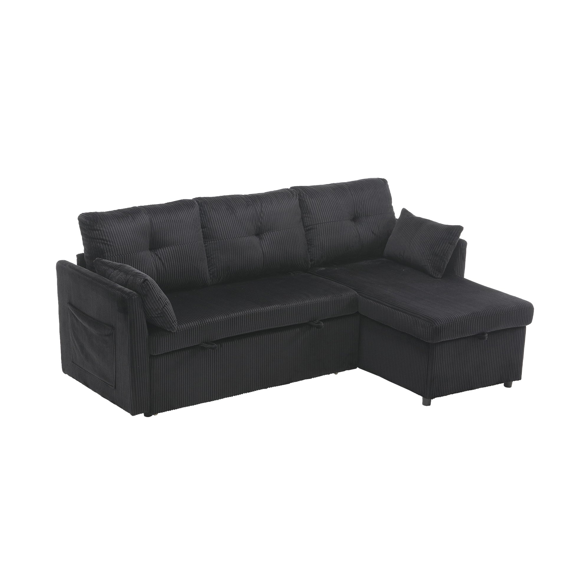 United We Win Furniture, Modular L Shaped Sofa, Modular Long Sofa With Reversible Chaise Lounge, Sofa Bed, Sleeper Sofa, Modular Sofa Combination With Storage Seats. Black Velvet 3 Seat