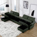 Modular Sectional Sofa U Shaped Sectional Couch With Ottoman, 7 Seat Modular Sofa With Chaise For Living Room, Adjustable Arms And Backs Green Green Polyester 4 Seat