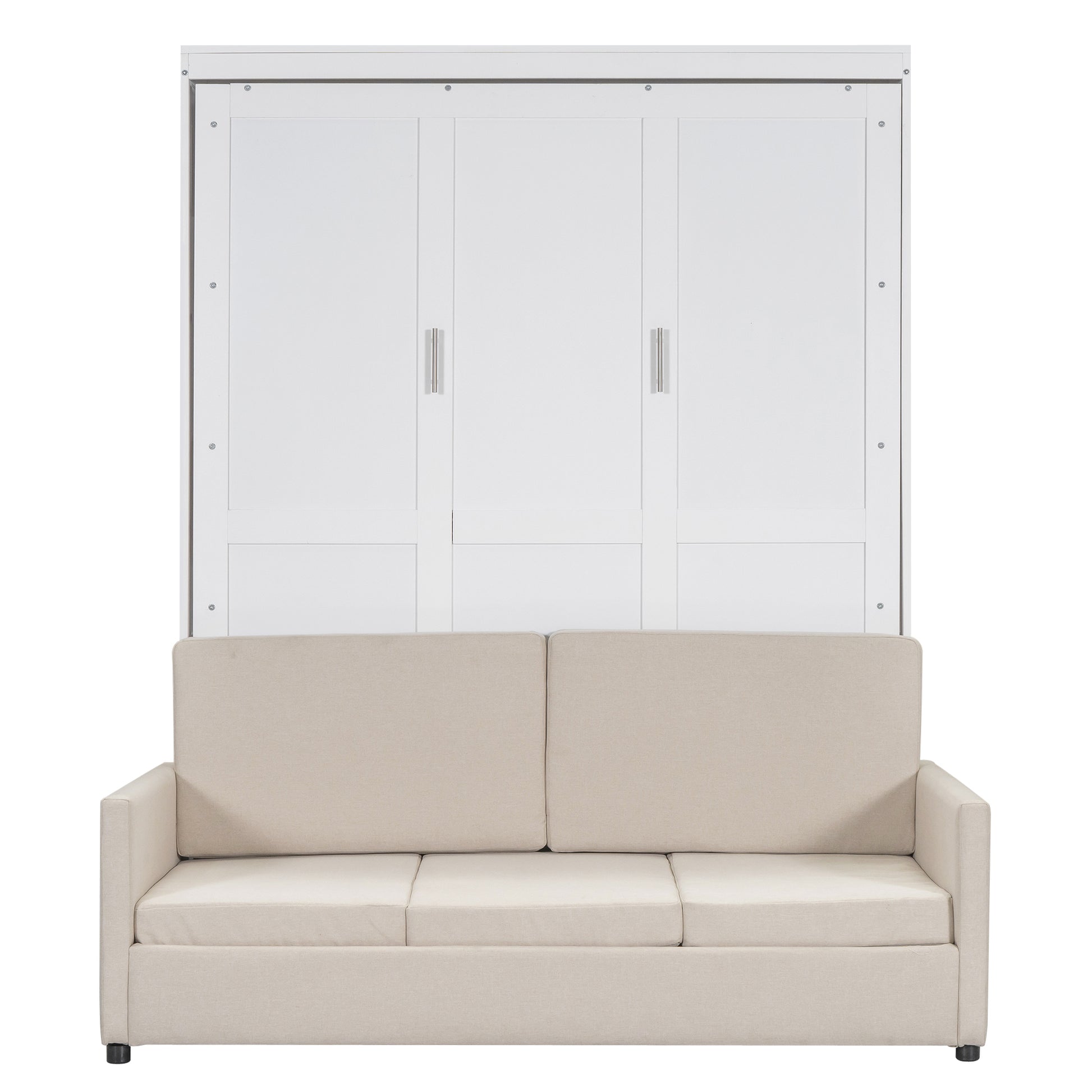 Queen Size Murphy Bed Wall Bed With Cushion, White Queen White Mdf Lvl