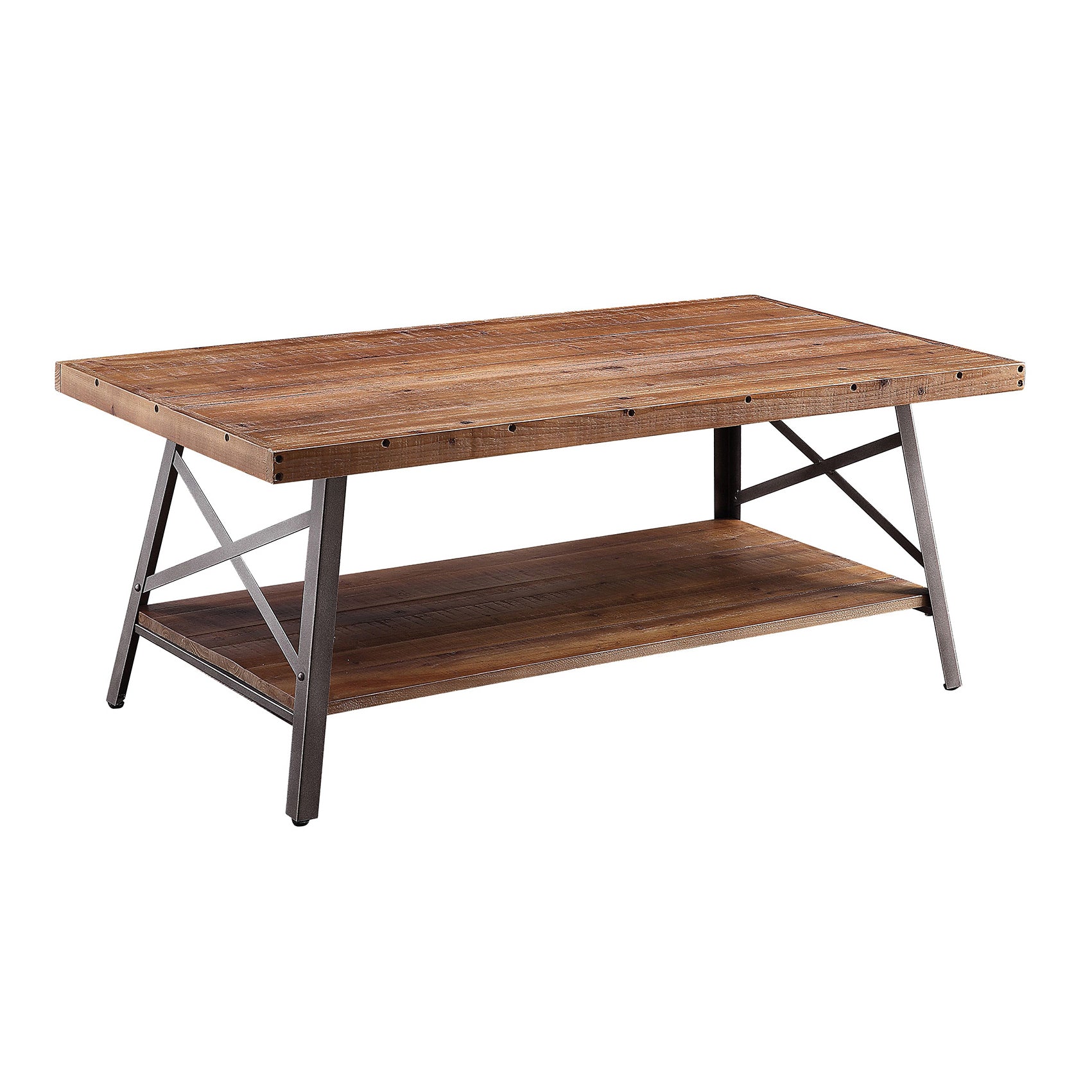 Weathered Oak And Sandy Black Storage Coffee Table Oak Primary Living Space Rustic Pine Shelves Wood Metal