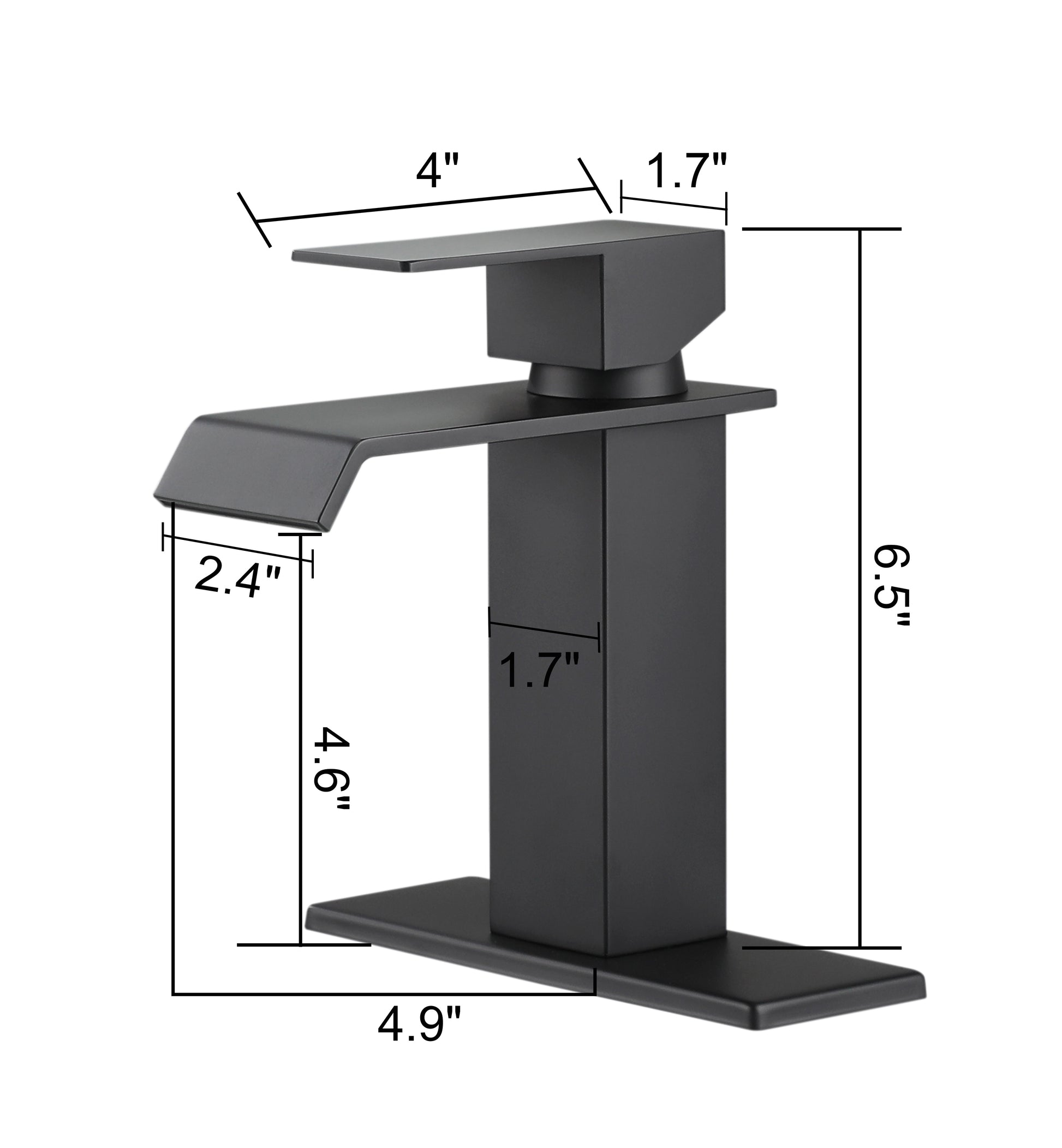 Waterfall Spout Bathroom Faucet,Single Handle Bathroom Vanity Sink Faucet Matte Black Stainless Steel