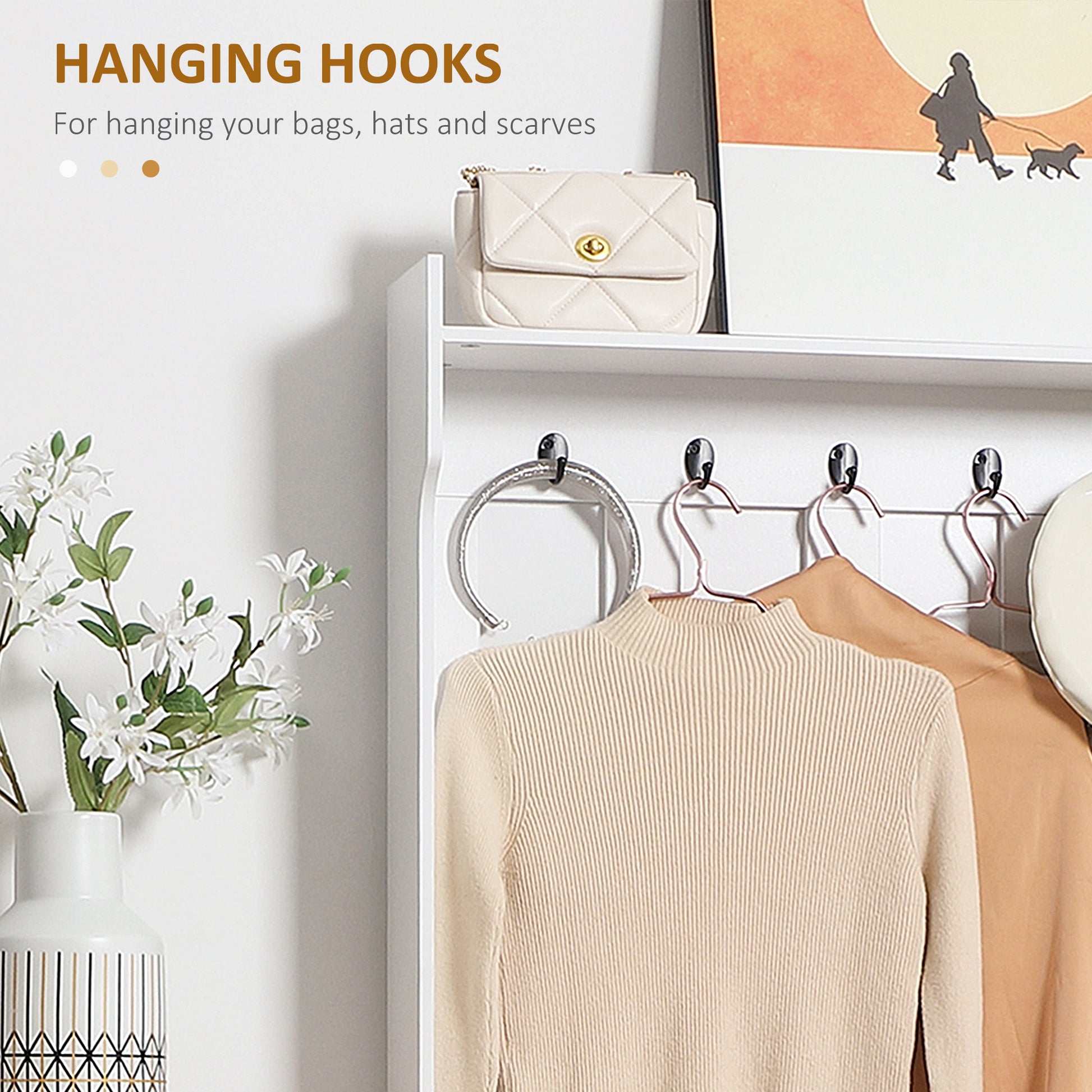 Homcom Modern Hall Tree, Entryway Coat Rack With Shoe Bench, 5 Hooks, Storage Shelf And Slatted Door Cabinet For Hallway, White White Particle Board