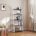 5 Tier Shelves,Bookshelf, Storage Rack, Bookcase With Rubber Wood Frame, Ladder Shelf For Living Room, Home Office, Kitchen, Bedroom, Apartment Grey White Solid Wood Mdf