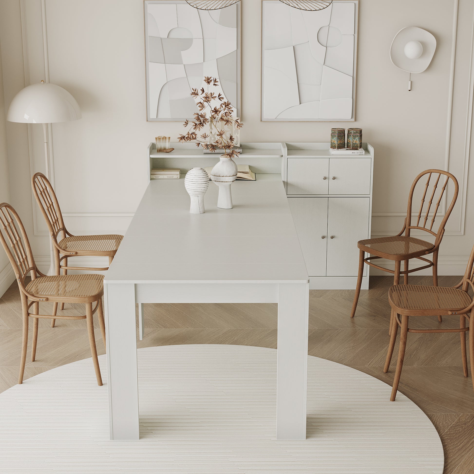 Modern Extendable Dining Table With Storage White Mdf