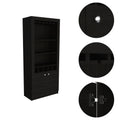 Montenegro Bar Cabinet, Double Door Cabinet, Five Built In Wine Rack, Three Shelves Black Black Particle Board