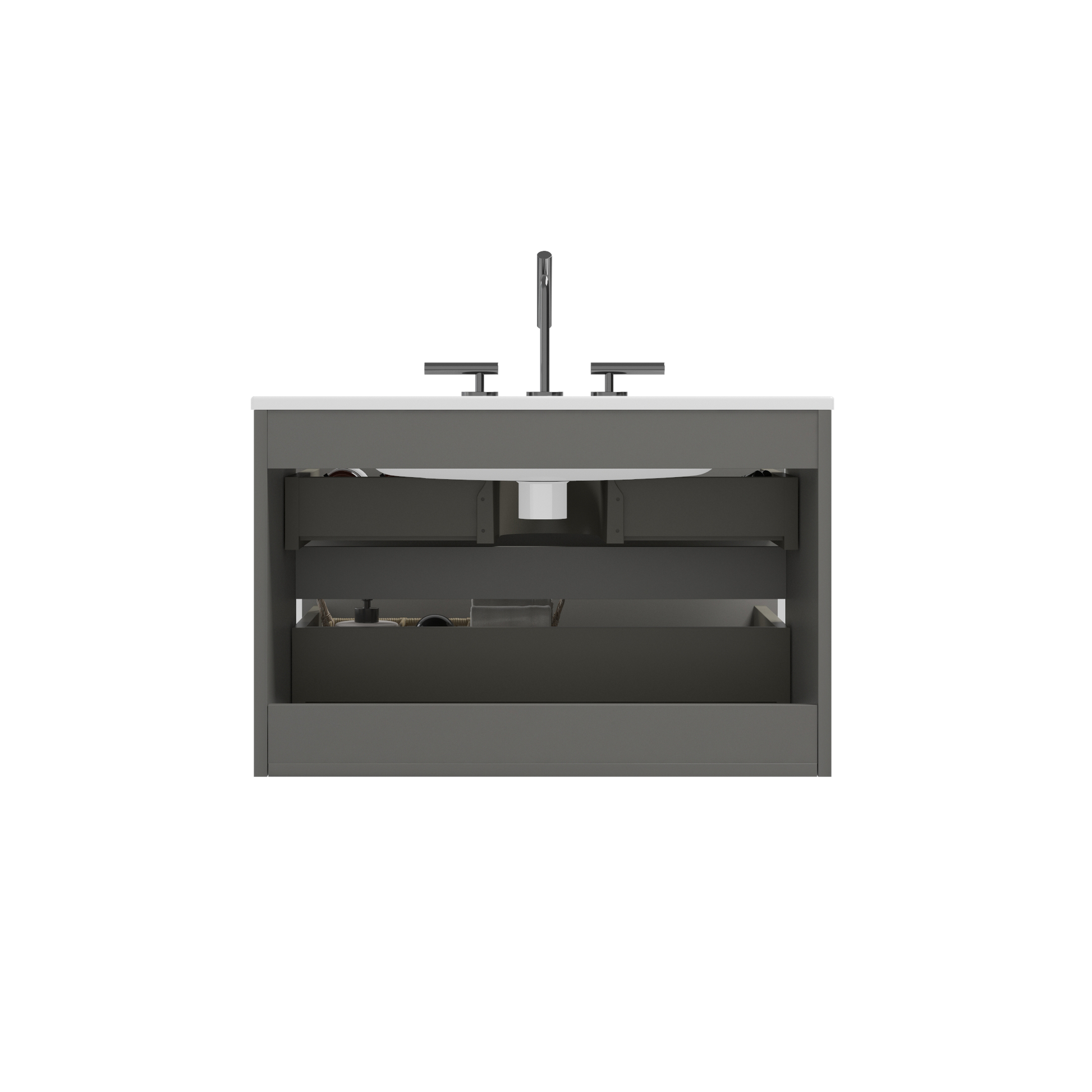 Tia 30" Wall Mount Space Grey Bathroom Vanity With Ceramic Sink With Three Faucet Holes, Large Storage Floating Bathroom Vanity For Modern Bathroom, Pre Assembled White Gray Bathroom Modern Ceramic