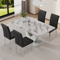 Table And Chair Set, Modern Minimalist Marble Textured Rectangular Dining Table. Suitable For Restaurants And Living Rooms. Soft Cushion Seats.F 1280 Gray Mdf