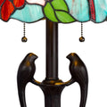 22 Inch Classic Table Lamp, Bird Art Stained Glass Shade, Antique Bronze Brown Resin