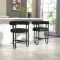 Coolmore Bar Stools Set Of 2, Modern Bar Stool With Back, Black Metal Frames, Upholstered Bar Stools For Kitchen Island, Pub, Club Black Chenille Black Dining Room Foam Chenille