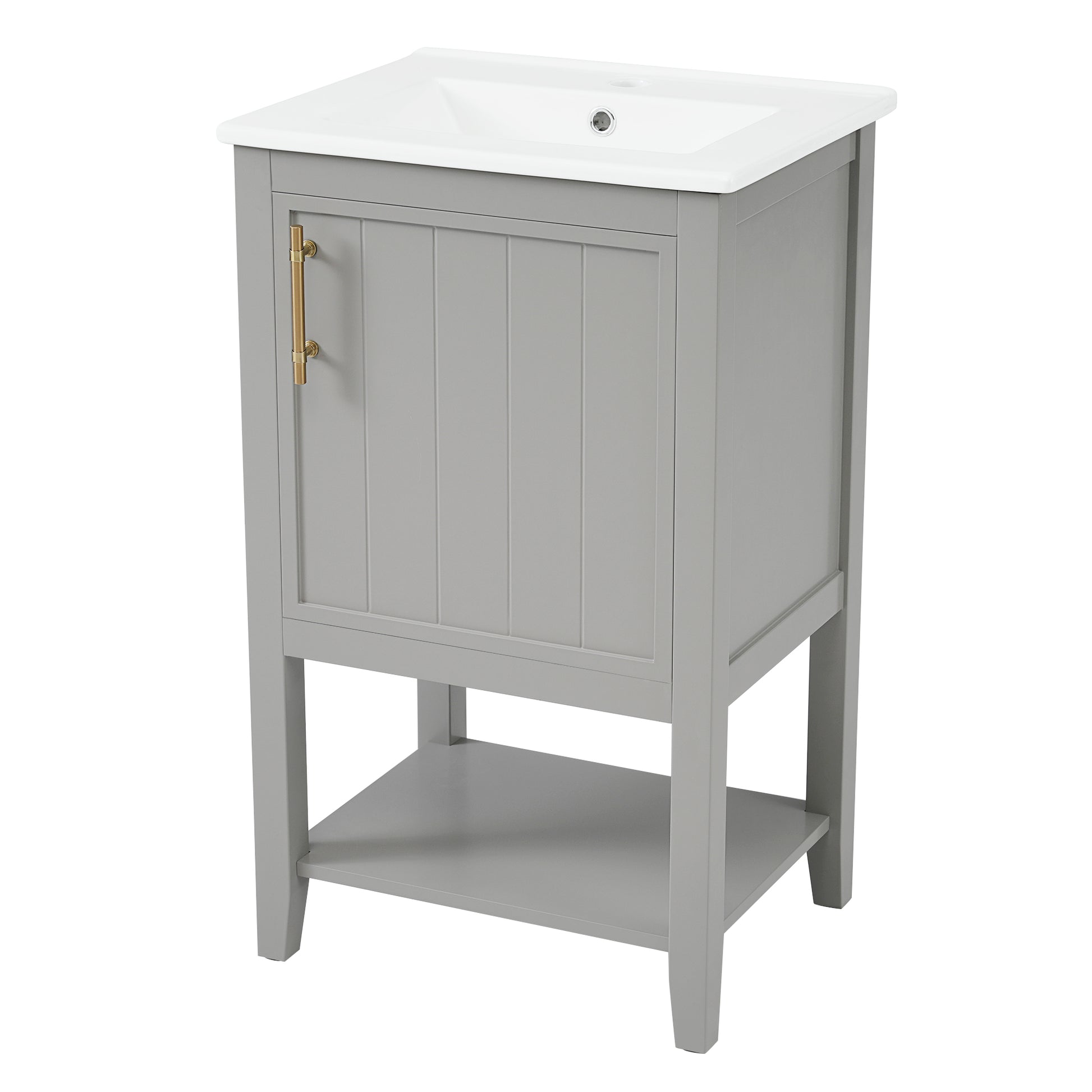 20" Bathroom Vanity With Sink, Bathroom Cabinet With Soft Closing Door, Storage Rack And Open Shelf, Grey Grey Solid Wood Mdf