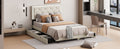 Full Size Velvet Storage Platform Bed, With 2 Big Drawers, T Size Trundle And Led Light, Beige Beige Velvet