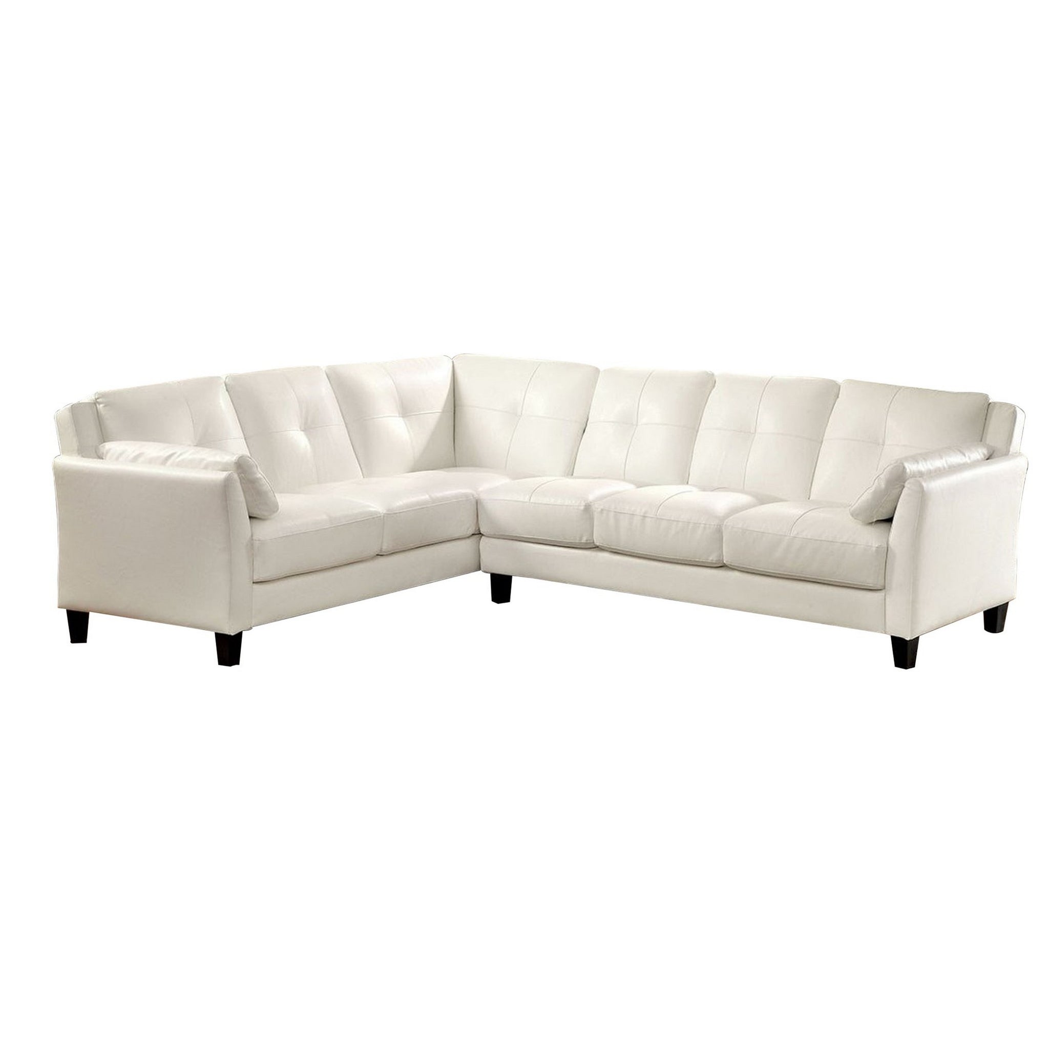 Sectional Sofa Withand Centre Tufted Stitching, White White Wood Fabric 6 Seat