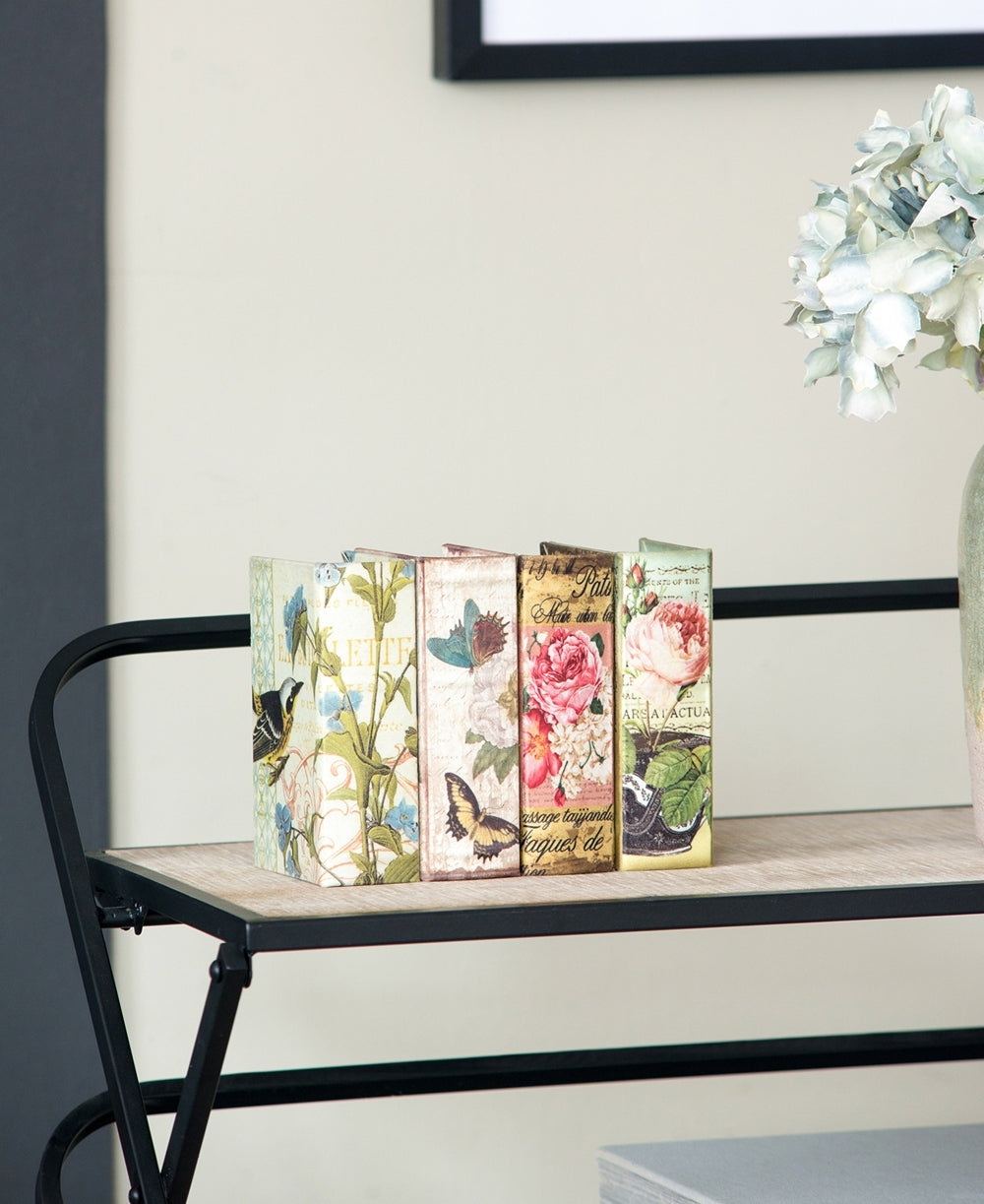 Set Of 4 Book Boxes With Birds, Flowers, And Handwriting Design, 5.5X4X2" Multi Mdf