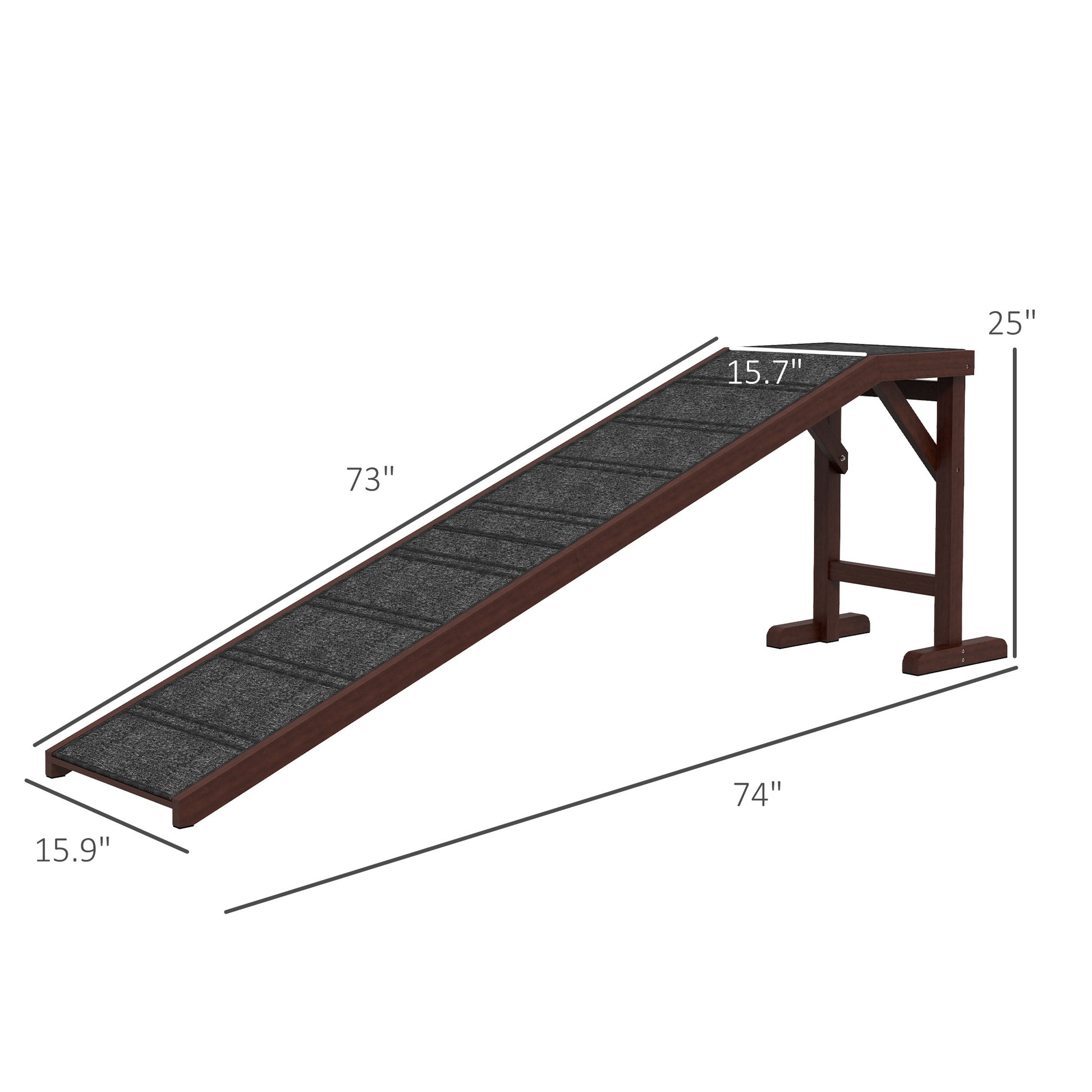 Pawhut Dog Ramp For Bed, Pet Ramp For Dogs With Non Slip Carpet And Top Platform, 74" X 16" X 25", Brown Brown Wood