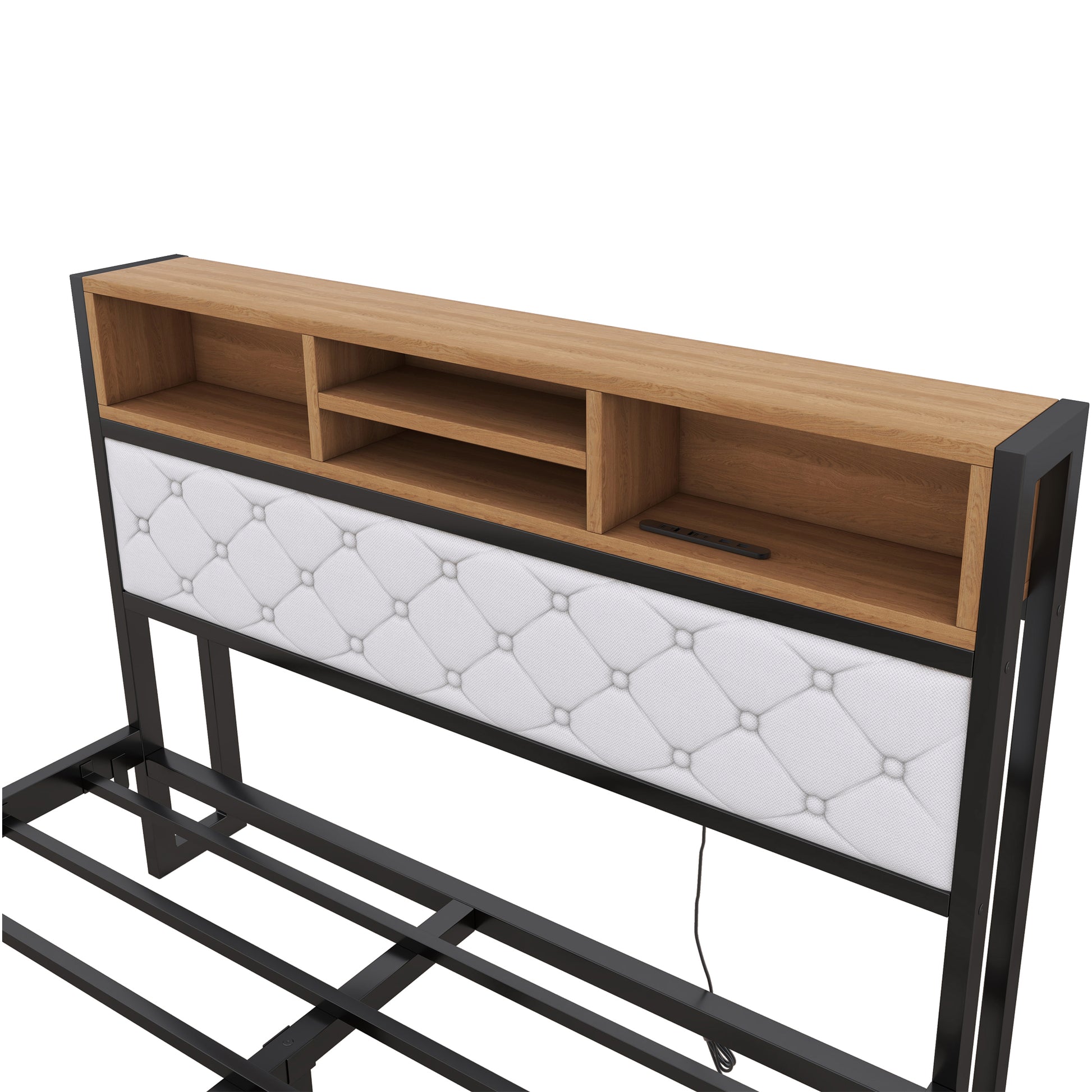 Metal Full Size Platform Bed With 4 Drawers, Upholstered Headboard And Footboard, Sockets And Usb Ports, White Full White Black Fabric Metal