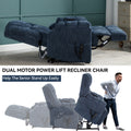 Dual Motor Heat Massage Infinite Position Up To 350 Lbs Electric Power Lift Recliners With Power Remote, Medium Firm And Heavy Duty, Blue Blue Chenille Power Remote Metal Primary Living Space Medium Firm Pillow Back Heavy Duty American Design Pine Pillow