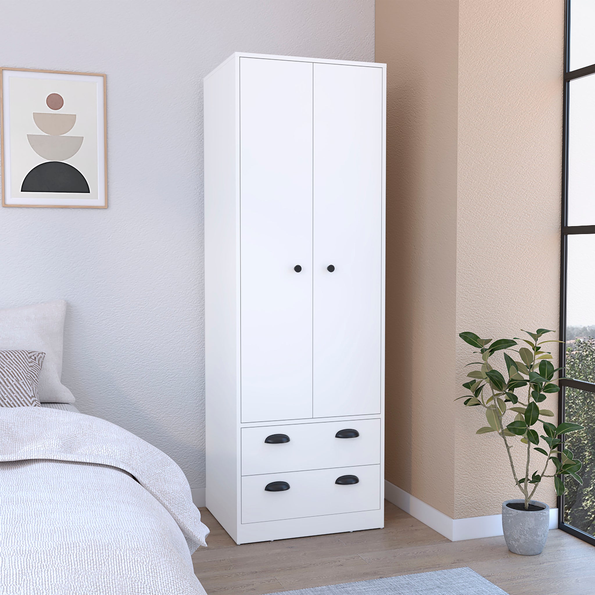 St Monans Armoire With Double Door And 2 Drawers White Bedroom Modern Particle Board