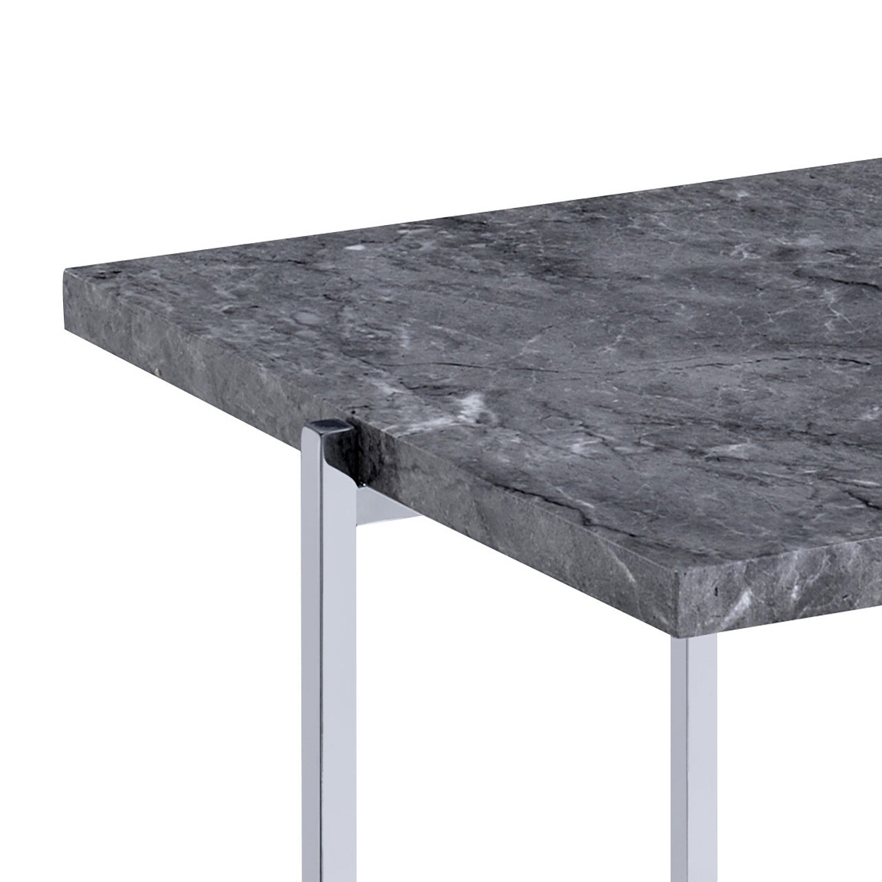 Grey And Chrome Rectangle End Table Grey Silver Primary Living Space Rectangular Marble Metal